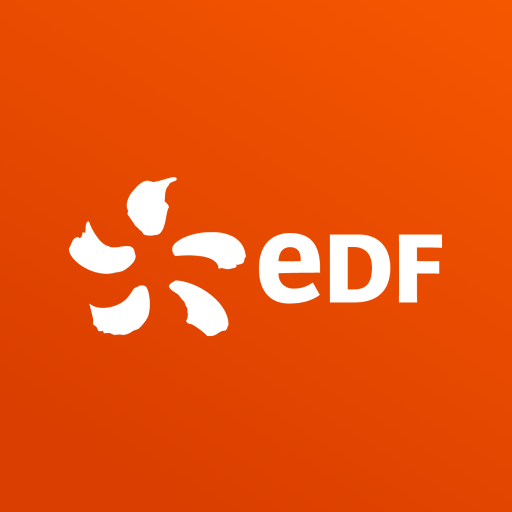 EDF logo — the white flower device and "edf" wordmark on an orange background.