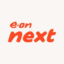 E.ON Next logo — the "e.on next" wordmark in coral on a cream background.